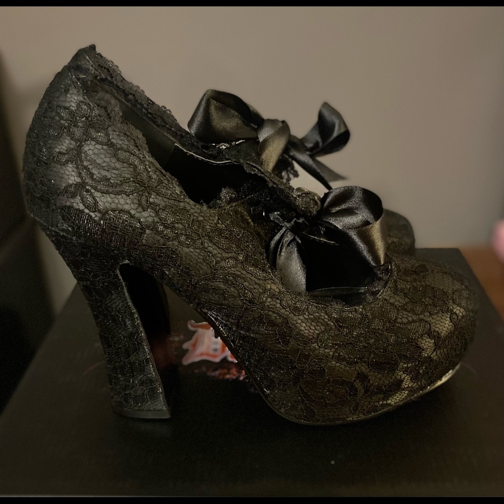 Demonia Black Gothic Lace Heels